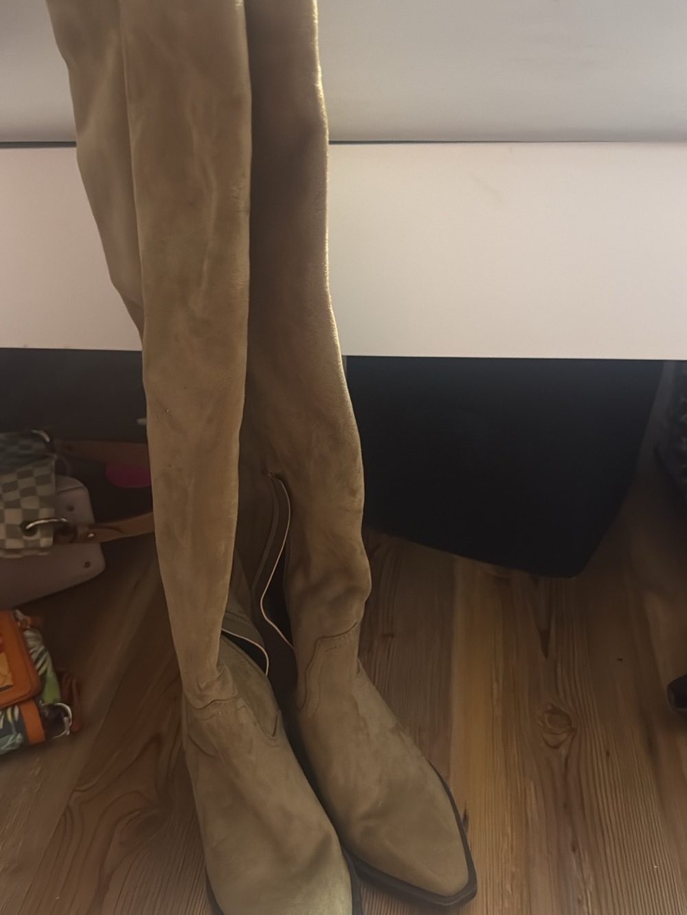 Time and Tru Over-the-Knee Suede Boots in Taupe